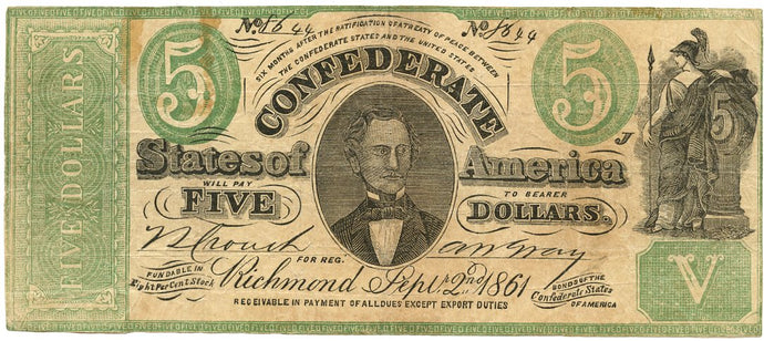 Confederate States of America $5, September 2, 1861