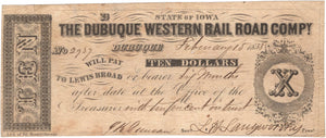 Iowa-Dubuque, The Dubuque Western Rail Road Company $10, 1858