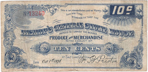 Utah-Salt Lake City, Bishop's General Store House 10¢, 1898