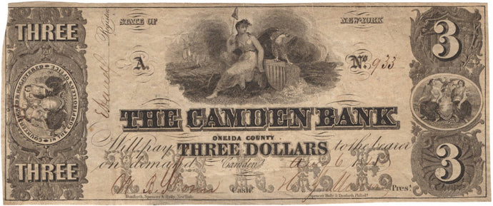 Camden-New York, The Camden Bank $3, 1848