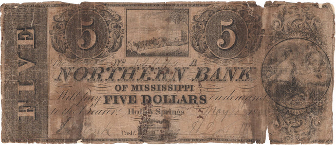 Holly Springs-Mississippi, Northern Bank of Mississippi $5, 1862