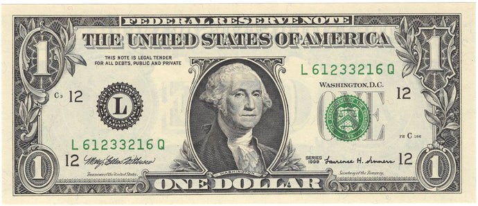 Fancy Serial Number, Radar $1 U.S., 1999, FR. 1925-L