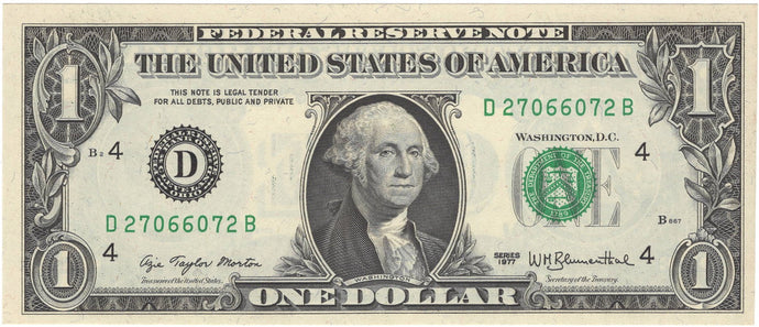 Fancy Serial Number, Radar $1 U.S., 1977, FR. 1909-D