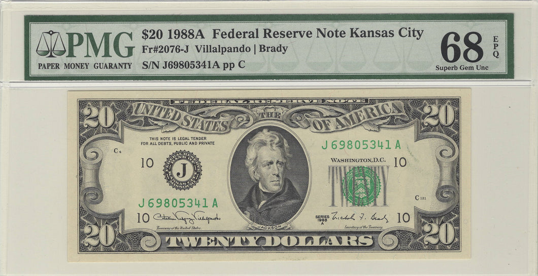 Federal Reserve Note $20 1988A, Kansas City, FR. 2076, Set of 3