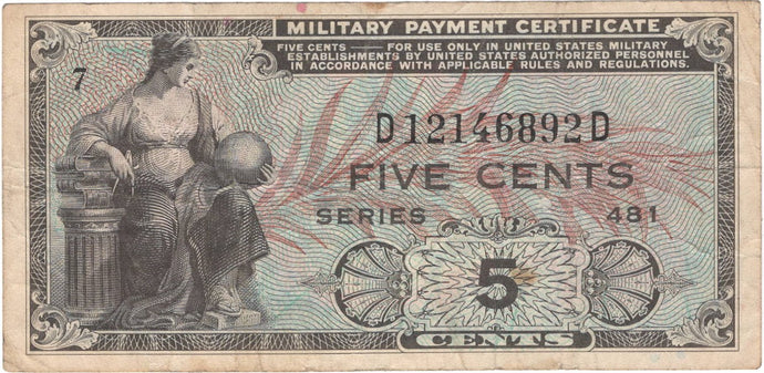 United States Military Payment Certificate 5¢, Series 481