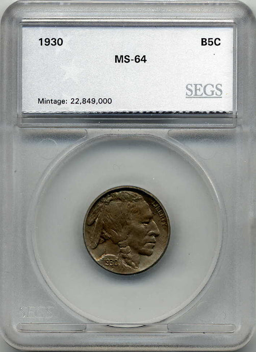 1930 5 Cents, Buffalo Nickel, SEGS MS64