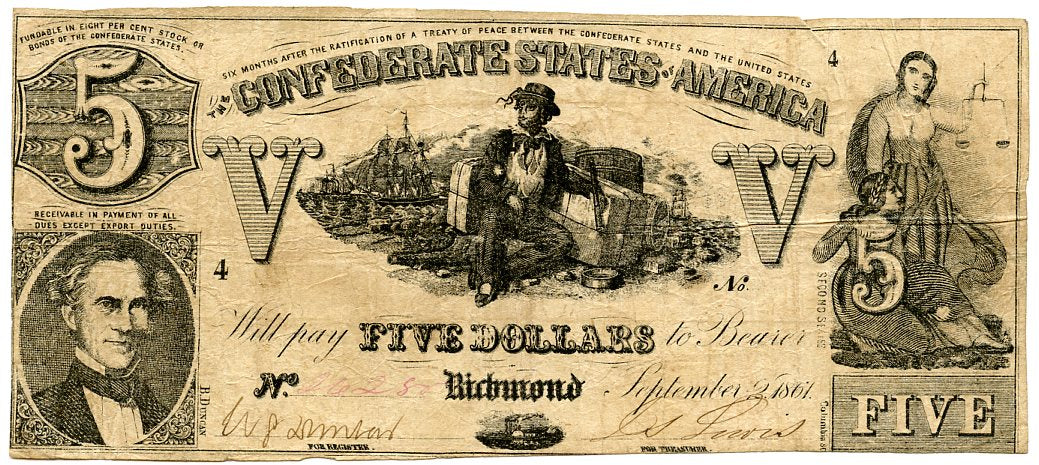 Confederate States of America $5, September 2, 1861