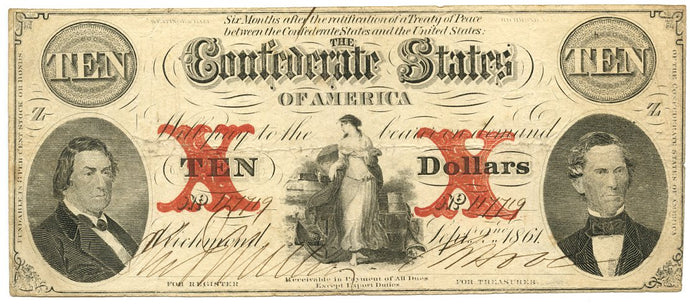 Confederate States of America $10, September 2, 1861