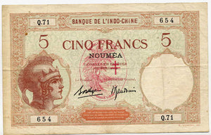 New Hebrides, Banque de L'Indo-Chine 5 Francs, 1941, P. 4B
