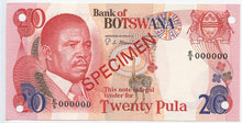 Botswana 20 Pula, (1982), P. 10S2 Specimen