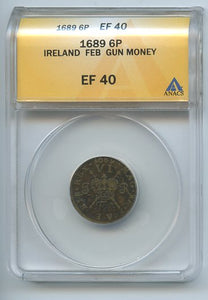 Ireland 6P Gun Money, 1689