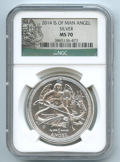 Isle of Man, One Ounce Silver Angel, 2014, MS 70