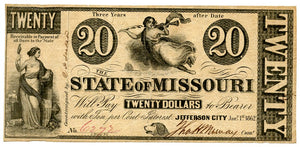 Missouri-Jefferson City, The State of Missouri $20, January 1, 1862