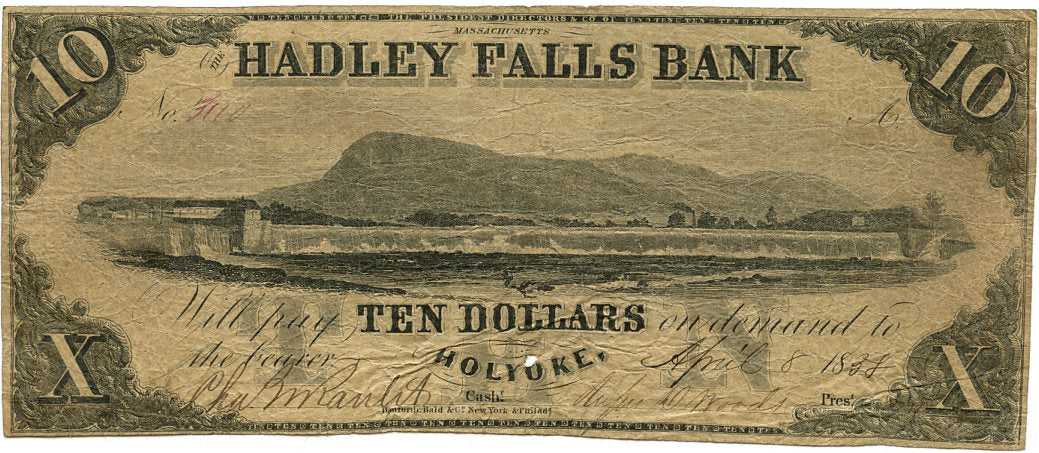 Massachusetts-Holyoke, The Hadley Falls Bank $10, April 8, 1838