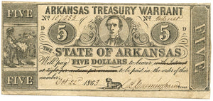 Arkansas, The State of Arkansas Treasury Warrant $5, October 22, 1863