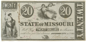 Missouri-Jefferson City, The State of Missouri $20, January 1, 1862