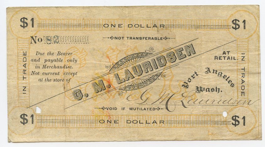 Washington-Port Angeles, G.M. Lauridben $1, (1892)