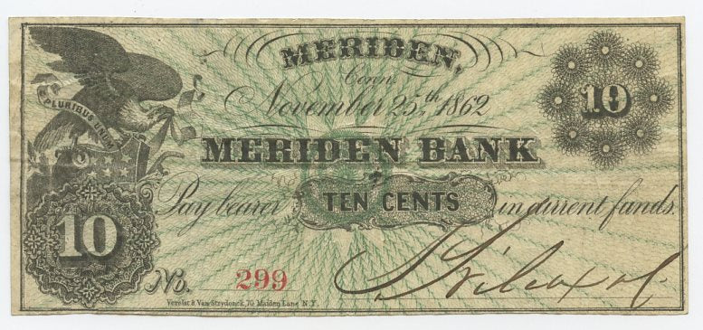 Connecticut-Meriden, Meriden Bank Wilcox & Co. 10 Cents, November 25, 1862