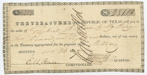 Texas-Houston, Treasury Warrant $281, November 24, 1837
