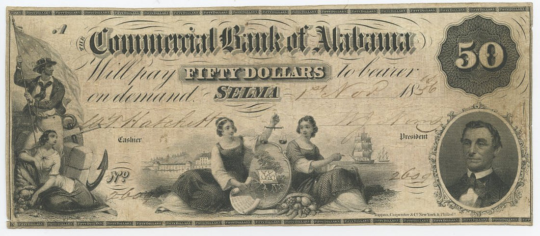 Alabama-Selma, Commercial Bank of Alabama $50, Nov. 1, 1856