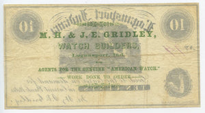 Indiana-Logansport, M.H. & J.E. Gridley 10 Cents