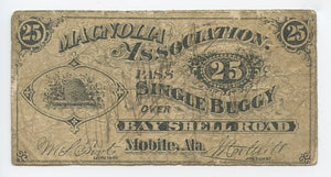 Alabama-Mobile, Magnolia Association Pass Single Buggy, 25 Cents, Apr. 4, 1873