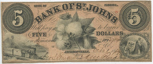 Florida-Jacksonville, The Bank of St. John's $5, October 1, 1859