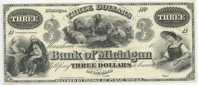 Michigan-Marshall, The Bank of Michigan $3, 18_