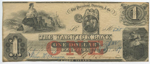 Rhode Island-Warwick, The Warwick Bank $1, October 1, 1857