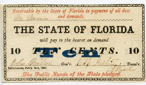 Florida-Tallahassee, The State of Florida 50 Cents, February 2, 1863