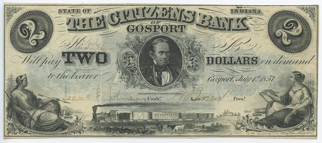 Indiana-Gosport, The Citizens Bank $2, July 1, 1857