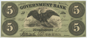 Washington D.C., The Government Bank $5, November 15, 1862