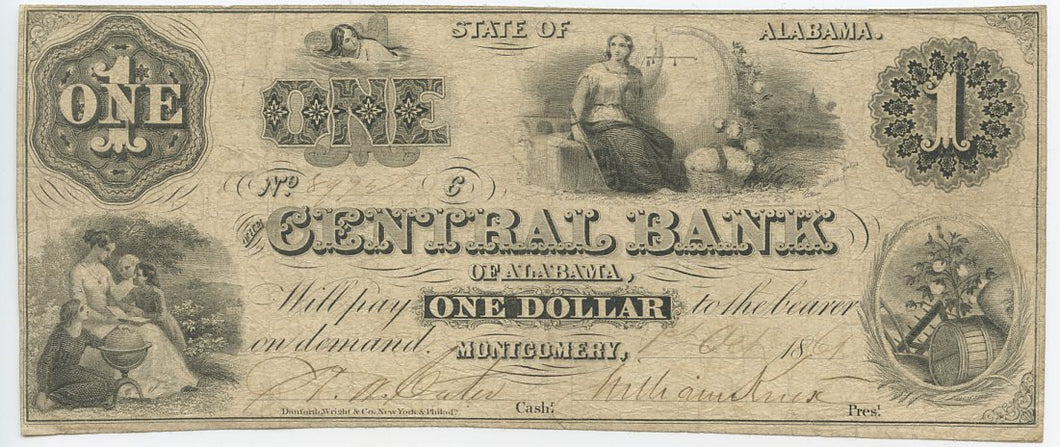 Alabama-Montgomery, The Central Bank of Alabama $1, Oct. 1, 1861