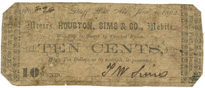 Alabama-Bluff Port/Mobile, Messrs. Houston, Sims & Co. Ten Cents, June 1, 1862