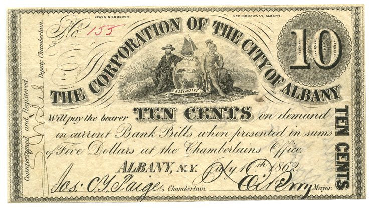 New York-Albany, The Corporation of the City of Albany 10 Cents, July 17, 1862