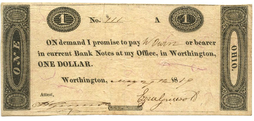 Ohio-Worthington, Ezra Griswald $1, May 29, 1819