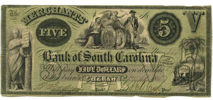 South Carolina-Cheraw, Bank of South Carolina $5, September 17, 1857