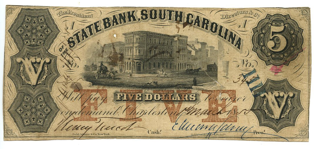 South Carolina-Charleston, The State Bank of South Carolina $5, March 1, 1855