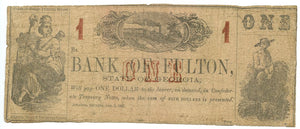 Georgia-Atlanta, The Bank of Fulton $1, January 1, 1863