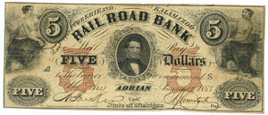 Michigan-Adrian, The Erie and Kalamazoo Rail Road Bank $5, August 1, 1853