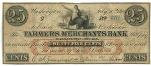 Washington D.C., The Farmers Merchants Bank 25 Cents, July 10, 1862