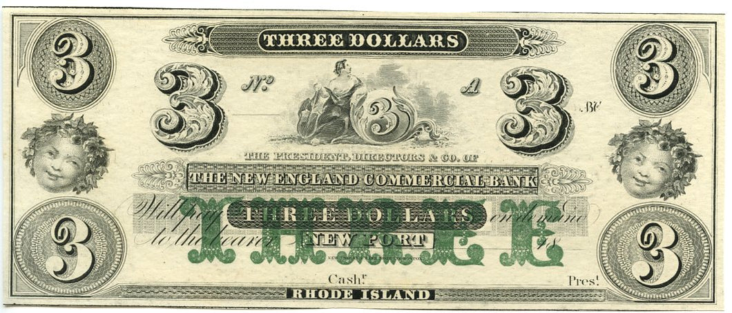 Rhode Island-Newport, The New England Commercial Bank $3, 18_