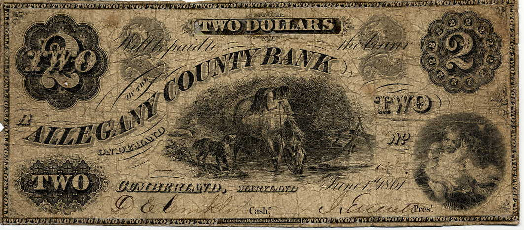Maryland-Cumberland, The Allegany County Bank $2, June 1, 1861
