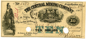 Michigan-Eagle Harbor, The Central Mining Company $10, June 27, 1868