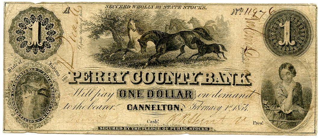 Indiana-Cannelton, The Perry County Bank $1, February 1, 1854