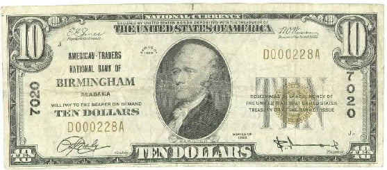Alabama-Birmingham, American - Traders National Bank of Birmingham $10, 1929