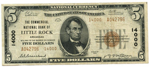 Arkansas-Little Rock, The Commercial National Bank of Little Rock, $5, 1929
