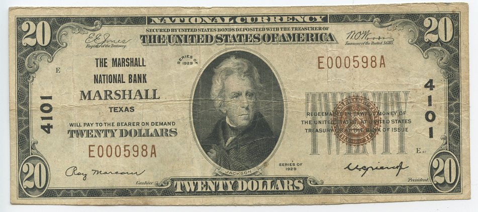 Texas-Marshall, The Marshall National Bank $20, 1929