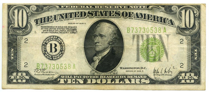 Federal Reserve Note $10 U.S., 1928-C, New York District