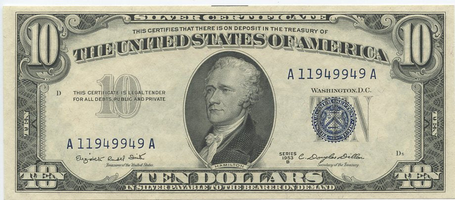 Silver Certificate $10 U.S., 1953B, FR. 1708